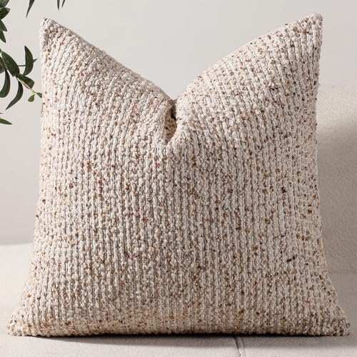 18x18 Beige Throw Pillow Cover Textured Boucle Striped Chic Morden Boho Accent Farmhouse Square Decorative Couch Pillow Cover for Home Decor Bed Sofa Living Room - color: Beige, size: 18" x 18" (Pack of 1)
