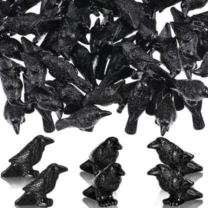 RoundFunny 50pcs Miniature Crows Resin Mini Halloween Figurine Gothic Decor | Small Black Raven, Halloween Bird Figures to Hide, Black Crows for Haunted House Witch Party Favors Horrible Micro Landscape - style: Halloween Crows