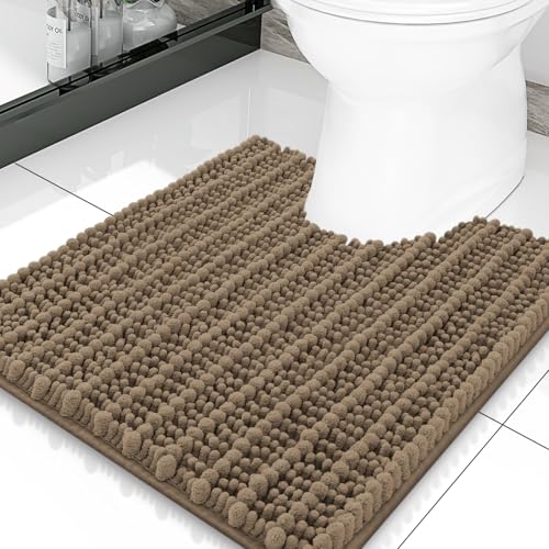 Smiry Bathroom Toilet Rugs U Shaped 20X20, Chenille Bath mats for Toilet | Camel Extra Soft Absorbent Non Slip Rubber Backing Contour Bath Rugs for Toilet, Machine Washable Contoured Bath Mats - color: Camel, size: 20'' X 20''
