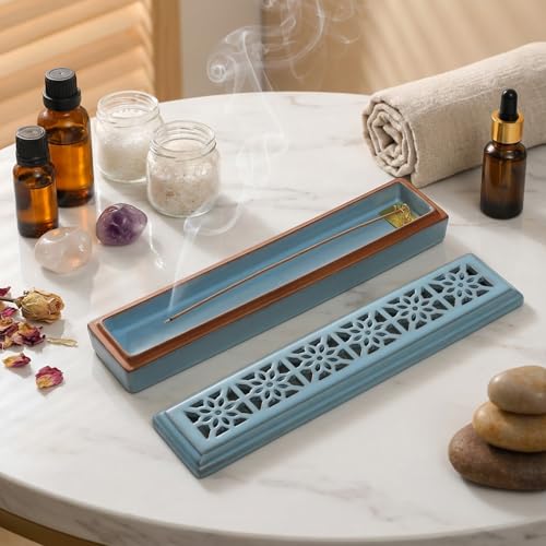 CEREMONY Incense Holder for Sticks, Ceramic Insence-Stick Holder Ash Catcher, Incense Holder Timkburner for Meditation Yoga Spa Room Incense Holder (Lever Blue) - color: Lever Blue