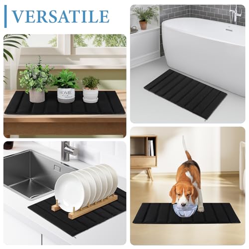 Heagoale Ultra Quick Drying Stone Bath Mat Diatomaceous Earth Shower Mat Non-Slip Foldable Dish Drying Mats for Bathroom Floor, Kitchen Counter, Pet, 23x15, Black - color: Black