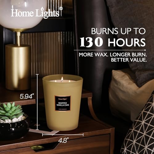 HomeLights Scented Candles, Big 33.3 oz for Home, Natural Soy Aromatherapy Candles, Smokeless Long Lasting 130 hrs with 3 Cotton Wicks, Candles Gifts for Women & Men, Whipped Vanilla Cake - color: Whipped Vanilla Cake