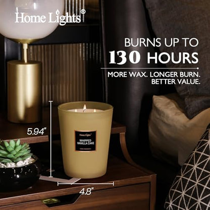 HomeLights Scented Candles, Big 33.3 oz for Home, Natural Soy Aromatherapy Candles, Smokeless Long Lasting 130 hrs with 3 Cotton Wicks, Candles Gifts for Women & Men, Whipped Vanilla Cake - color: Whipped Vanilla Cake
