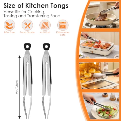 Hotec Stainless Steel Kitchen Tongs Set of 2-9 Inch Locking Metal Cooking Tongs for Serving, Salad, Grill & Air Fryer with Non-Slip Grip - size: 2 pack: 9 inch