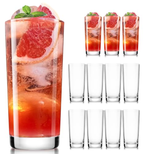 Drinking Water Glass Cups Set,Crystal Highball Glasses cups set of 12,16oz | Wide Mouth Design Tall Glassware for Cocktail Parties, Family Dinners - style: Modern