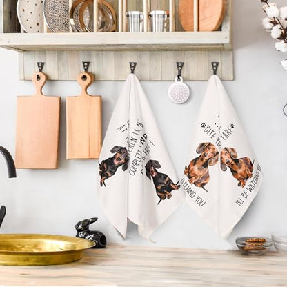 Funny Dachshund Dish Towels Set of 2-16x24 Inch Cute Wiener Dog Kitchen Towels, Gifts for Dachshund Lovers Women, Housewarming Present - color: Dachshund