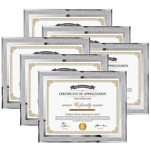 Hoikwo 8.5 by 11 Picture Frames, 6 Pack 8.5x11 Bling Glass Frames – For Small Business Licenses, School Certificates, Family Awards & Office Diplomas, Tabletop Display Only – Vertical or Horizontal - size: Bling-8.5x11-6 Frames