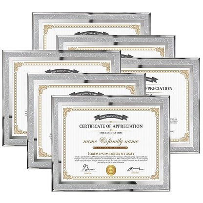 Hoikwo 8.5 by 11 Picture Frames, 6 Pack 8.5x11 Bling Glass Frames – For Small Business Licenses, School Certificates, Family Awards & Office Diplomas, Tabletop Display Only – Vertical or Horizontal - size: Bling-8.5x11-6 Frames