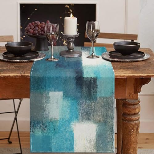 Emvency Table Runner, 13x60 Inch, Abstract Modern Farmhouse | Teal Grey Dining Decor for Kitchen Coffee Table Family Dinners Holiday Parties Wedding Events Decor - color: Abstract Teal, size: 13x60