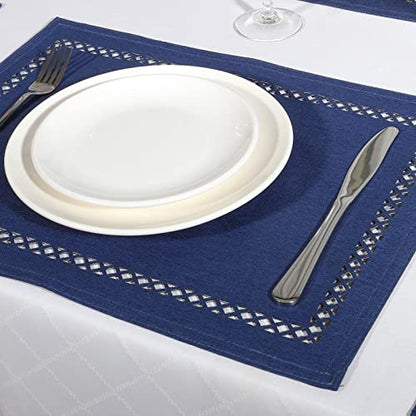 Placemats Set of 6 for Dining Table with Hollow Edge Design- Table Mats 12x 18 Inch, Cloth Place mats Machine Washable (Blue 6pcs) - color: H-blue, size: 6 pcs