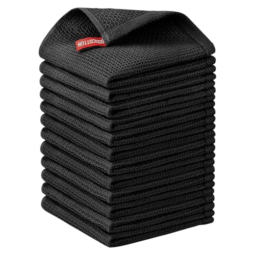 Nialnant 12 Pack Dish Towels,100% Cotton Kitchen Dish Cloths, Soft and Absorbent Kitchen Dish Rags, Dish Towels for Washing Dishes-12x12 Inch - color: Black, size: 12 x 12 - 12 Pack