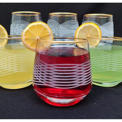 Gold Rim Cocktail Wine Whiskey Drinking Glasses Set of 6 Glassware Rimmed Trim Crystal Cups Juice Water Drinkware Drinks Bar Fancy Party Wedding (Gold3) - color: Gold3