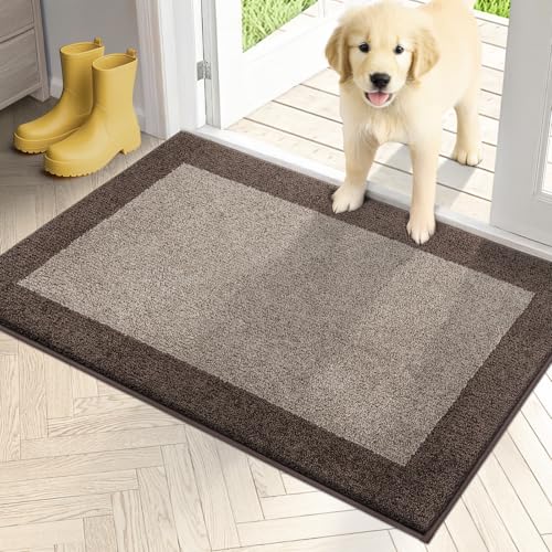 PURRUGS Dirt Trapping Indoor Door Mat, 24" x 36", Beige & Grayish Brown | Machine Washable, Non-Slip, Waterproof TPR Backing, Super Absorbent, Low Profile, Entryway Rug for Muddy Paws and Shoes - color: Beige & Grayish Brown, size: 24" X 36"