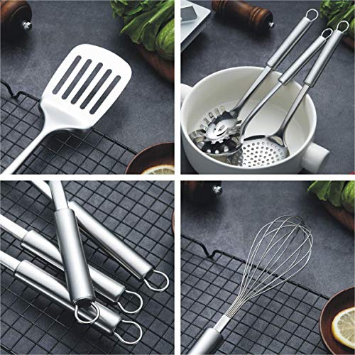 Berglander Cooking Utensil Set 13 Piece Stainless Steel Kitchen Tool Set with Holder, Include Cooking Spoon, Spatula, Whisk, Cooking Tong and etc. (13 Pieces) - color: B. 13 Pieces