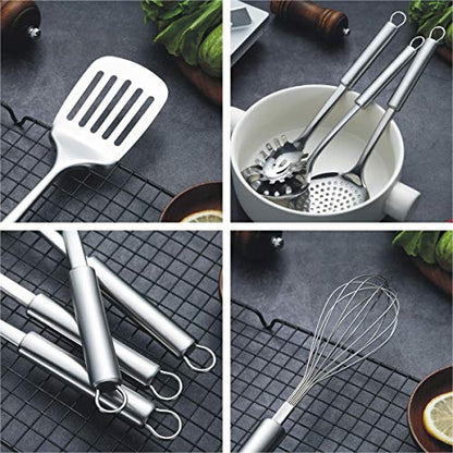 Berglander Cooking Utensil Set 13 Piece Stainless Steel Kitchen Tool Set with Holder, Include Cooking Spoon, Spatula, Whisk, Cooking Tong and etc. (13 Pieces) - color: B. 13 Pieces