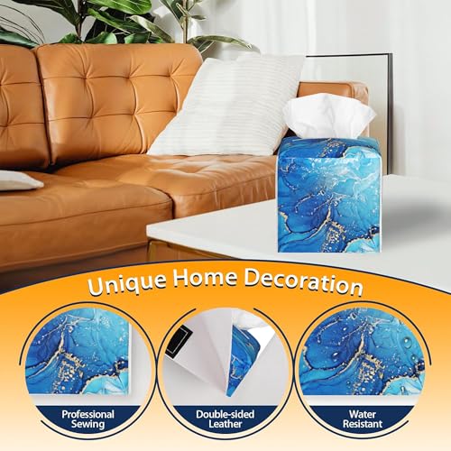Blue Golden Texture Marble Tissue Box Cover Leather Tissue Box Holder Square Facial Paper Case Organizer Dispenser for Bathroom Vanity Countertop Tabletop Car Office - color: Color11