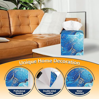 Blue Golden Texture Marble Tissue Box Cover Leather Tissue Box Holder Square Facial Paper Case Organizer Dispenser for Bathroom Vanity Countertop Tabletop Car Office - color: Color11