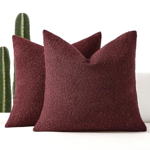 20x20 Boucle Throw Pillow Covers, Set of 2, Burgundy - color: Burgundy, size: 20" x 20" (Pack of 2)