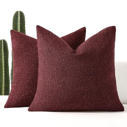 20x20 Boucle Throw Pillow Covers, Set of 2, Burgundy - color: Burgundy, size: 20" x 20" (Pack of 2)