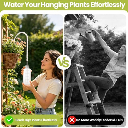 Long Reach Hanging Plant Watering Bottle - 19.6" Adjustable Nozzle, 16.9oz (500ml) Squeeze Watering Can for Indoor Outdoor Ceiling Plants