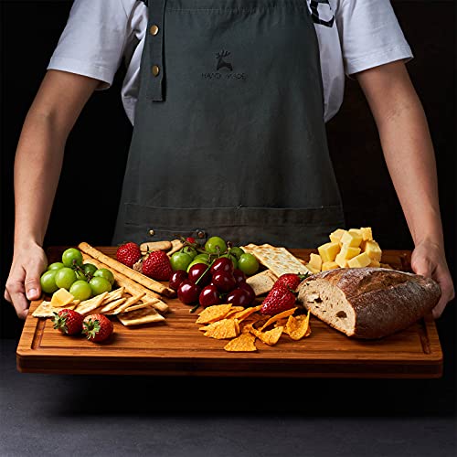 Allsum XL Cutting Board for Kitchen, 20x15" Extra Large, 1" Thick Bamboo Wood Butcher Chopping Block, Cheese Board, Durable Reversible with Juice Grooves and Handles - size: 20"L x 15"W