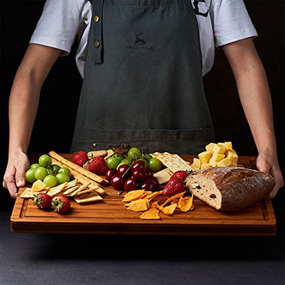 Allsum XL Cutting Board for Kitchen, 20x15" Extra Large, 1" Thick Bamboo Wood Butcher Chopping Block, Cheese Board, Durable Reversible with Juice Grooves and Handles - size: 20"L x 15"W