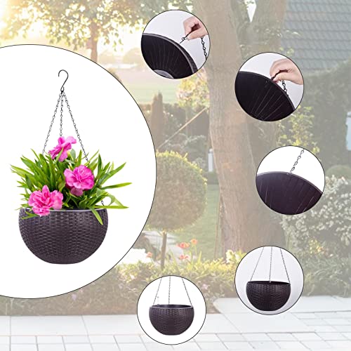 Vencer 11 Inch Round Resin Rattan Hanging Planters,Coffee,VF-A15-C | Self Watering,Drain Hole,Metal Chain,Water Indicator,Indoor Outdoor - color: Coffee
