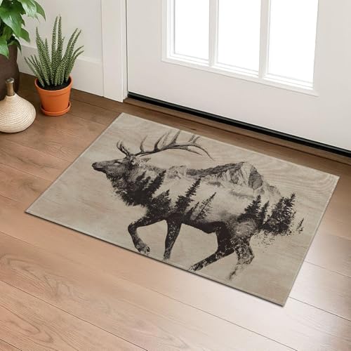 Rustic Elk Indoor Door Mat, Mountain Forest Welcome 29.5"×17" Non-Woven Floor Mat, Non-Slip Doormat Rug for Front Door, Porch, Bathroom, Kitchen, Home Decor, Gifts - color: 09