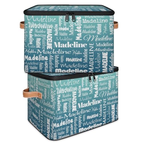 Custom Name Storage Basket, Personalized Keepsake Box, Grey Green | Foldable Fabric Gradient Large Memory Bin with Handle Lid Lightweight Waterproof Dustproof, 14"L x 10.2"W x 10.4"H - color: Option 4