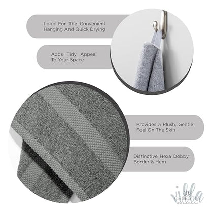 Villa Celestia Cotton Hand Towels Set of 4, 16 x 28, Oeko-TEX Certified, Quick Dry, Grey - color: Grey, size: Hand Towel - Pack of 4