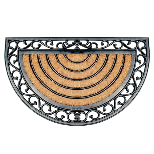 A1HC Natural Coir and Rubber Large Door Mat, 18" x 30", Thick Durable Half Round Doormats for Door Entrance, Heavy Duty, Thin Profile Door Mat, Easy to Clean,Long Lasting Front Door Entry Doormat - color: Half Round Black