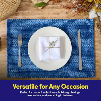 Sweet Home Collection 100% Cotton Placemats for Dining Room Rectangle Two Tone Woven Fabric 13" x 19" Soft Durable Table Mat Set, Set of 6, Dark Blue - color: Dark Blue, size: Rectangle 13" x 19"