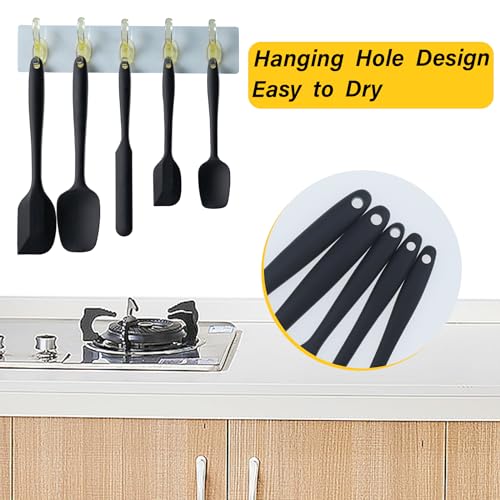Silicone Spatula Set,5 Piece Food Grade Rubber Spatulas,Black | Spatulas Silicone Heat Resistant for Baking,Cooking,and Mixing High Heat Resistant Non Stick Dishwasher Safe BPA-Free - color: Black