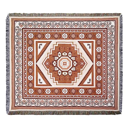 LumiSyne Cotton Woven Throw Blanket With Tassel Bohemian Tribal Ethnic Style Geometric Pattern Aztec Navajo Blanket Decorative Throw For Sofa Bed Armchair Camping Tapestry Tablecloths Carpet 160x130cm - color: Brown Hexagon