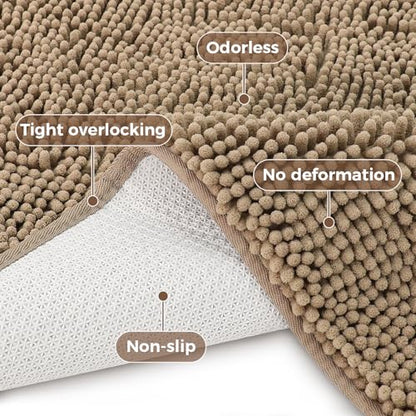 Bcoimo Bath Rugs Mat Set,2 Piece Non Slip Chenille Latte Bathroom Mat Sets | Extra Soft Bathroom Rug set;Non Slip with Rubber Backing Microfiber Mat;High Absorbent And Quick Drying mats;Machine Washable - color: Latte, size: 30×20 Plus 30×20