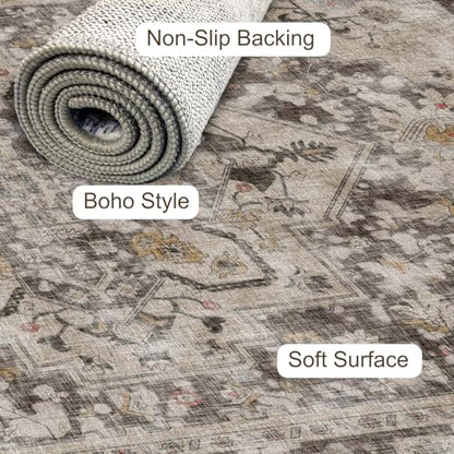 4x6 Rug Beige and Brown Traditional Distressed Aesthetic | Rugs for Dining Room Office- Low Pile Carpet-Non Slip Ultra Soft Pet&Child Friendly-Neutral Modern - color: Brown Beige, size: 4' x 6' (Rectangular)