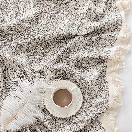 Simple&Opulence Cotton Fringed and Striped Throw Blanket for Bed, Couch,Knit Woven with Tassels Soft Lightweight Cozy Blanket Scarf Shawl Farmhouse Decoration for All-Season (Dark Grey)
