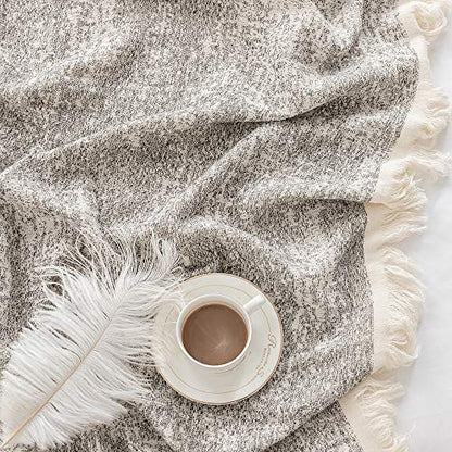 Simple&Opulence Cotton Fringed and Striped Throw Blanket for Bed, Couch,Knit Woven with Tassels Soft Lightweight Cozy Blanket Scarf Shawl Farmhouse Decoration for All-Season (Dark Grey)