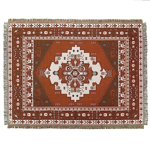 LumiSyne Cotton Woven Throw Blanket With Tassel Bohemian Tribal Ethnic Style Geometric Pattern Aztec Navajo Blanket Decorative Throw For Sofa Bed Armchair Camping Tapestry Tablecloths Carpet 160x130cm - color: Brown Diamond