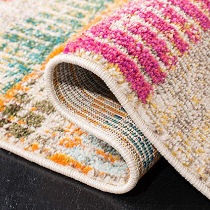 SAFAVIEH Madison Collection Runner Rug - 2' x 8', Ivory & Multi, Boho Abstract Distressed Design, Non-Shedding & Easy Care, Ideal for High Traffic Areas in Living Room, Bedroom (MAD417C) - size: 2' x 8' (Runner)