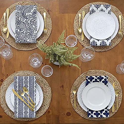 4 Pieces Round Woven Placemats, 13 inch Plate Chargers Natural Wicker Placemats Water Hyacinth Straw Braided Tablemats Rattan Tablemats Rustic Weave Placemats for Table Decoration - size: Woven Placemats 13 inch-4