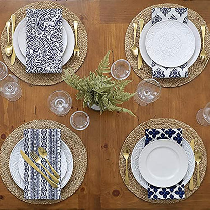 4 Pieces Round Woven Placemats, 13 inch Plate Chargers Natural Wicker Placemats Water Hyacinth Straw Braided Tablemats Rattan Tablemats Rustic Weave Placemats for Table Decoration - size: Woven Placemats 13 inch-4