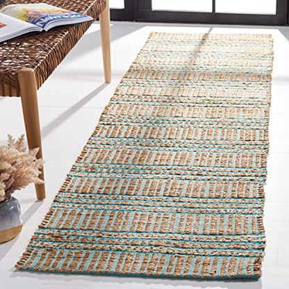 SAFAVIEH Natural Fiber Collection Runner Rug - 2'3" x 8', Teal & Natural, Handmade Flat Weave Stripe Jute & Cotton Jute, Ideal for High Traffic Areas in Living Room, Bedroom (NFB651K) - color: Teal/Natural, size: 2'3" x 8' (Runner)