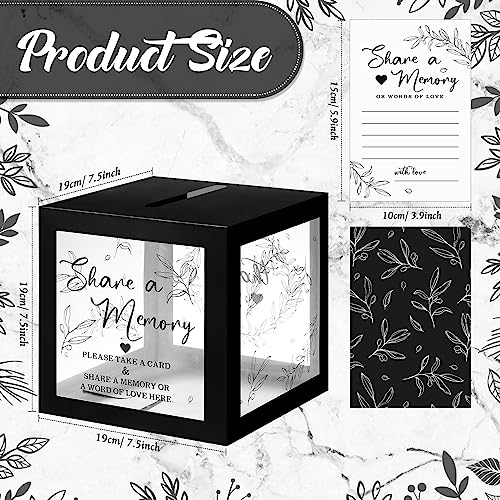 Pajean Funeral Memory Box with 50 Cards Clear Windows,Clear,Black | Keepsake Cards for Celebration Wedding Graduation, Greenery Design, Guest Book Alternative, Memory Collection Display - color: Black