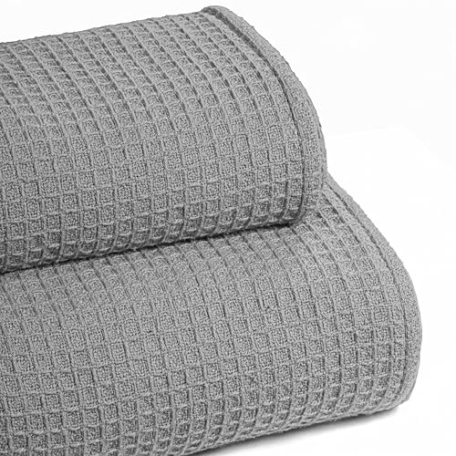 100% Cotton Waffle Weave Blanket, Twin Size 60 x 90 Inches, 300 GSM Lightweight Breathable Cooling Bed Blanket for Summer & All Season, Soft Woven Blanket, Light Grey - color: Light Grey, size: 60x90-Twin