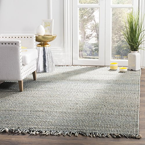 SAFAVIEH Natural Fiber Collection Accent Rug - 3' x 5', Blue, Handmade Boho Fringe Woven Jute, Ideal for High Traffic Areas in Entryway, Living Room, Bedroom (NF368E) - color: Blue, size: 3' x 5' (Rectangular)