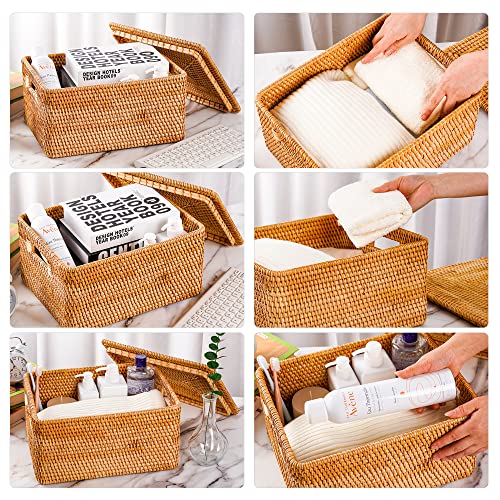 Rattan Basket with Lid, 15.75"×14.17"×11.81", Handwoven Storage | Handwoven from natural rattan | Durable & sturdy lid | Stackable design | Ages beautifully over time - size: 15.75"×14.17"×11.81"