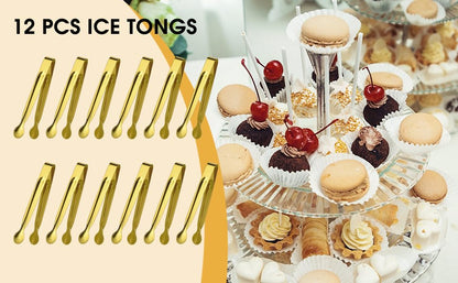 Mini Serving Tongs Set, 12 Gold Stainless Steel Tongs, 6.3 in for Sugar Cubes, Ice, Candy, Charcuterie, Coffee Bar - color: Gold