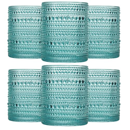 JOVGANK Mint Green Vintage Hobnail Drinking Glasses Set of 6, Embossed Water Tumbler 12oz, Kitchen & Bar Beaded Glass Cups, Beverage Glass Cups for Water, Beer, Juice, Housewarming - color: Mint Green, size: 12 oz