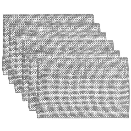 Sweet Home Collection 100% Cotton Placemats for Dining Room Rectangle Two Tone Woven Fabric 13" x 19" Soft Durable Table Mat Set, Set of 6, Gray - color: Gray, size: Rectangle 13" x 19"
